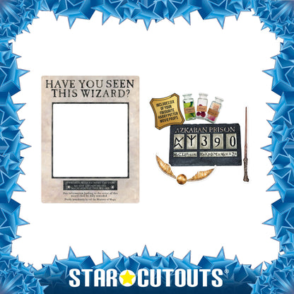 SC1475 WHITE Harry Potter Wanted Poster as White Selfie Frame Have You Seen This Wizard? Cardboard Cut Out Height 87cm