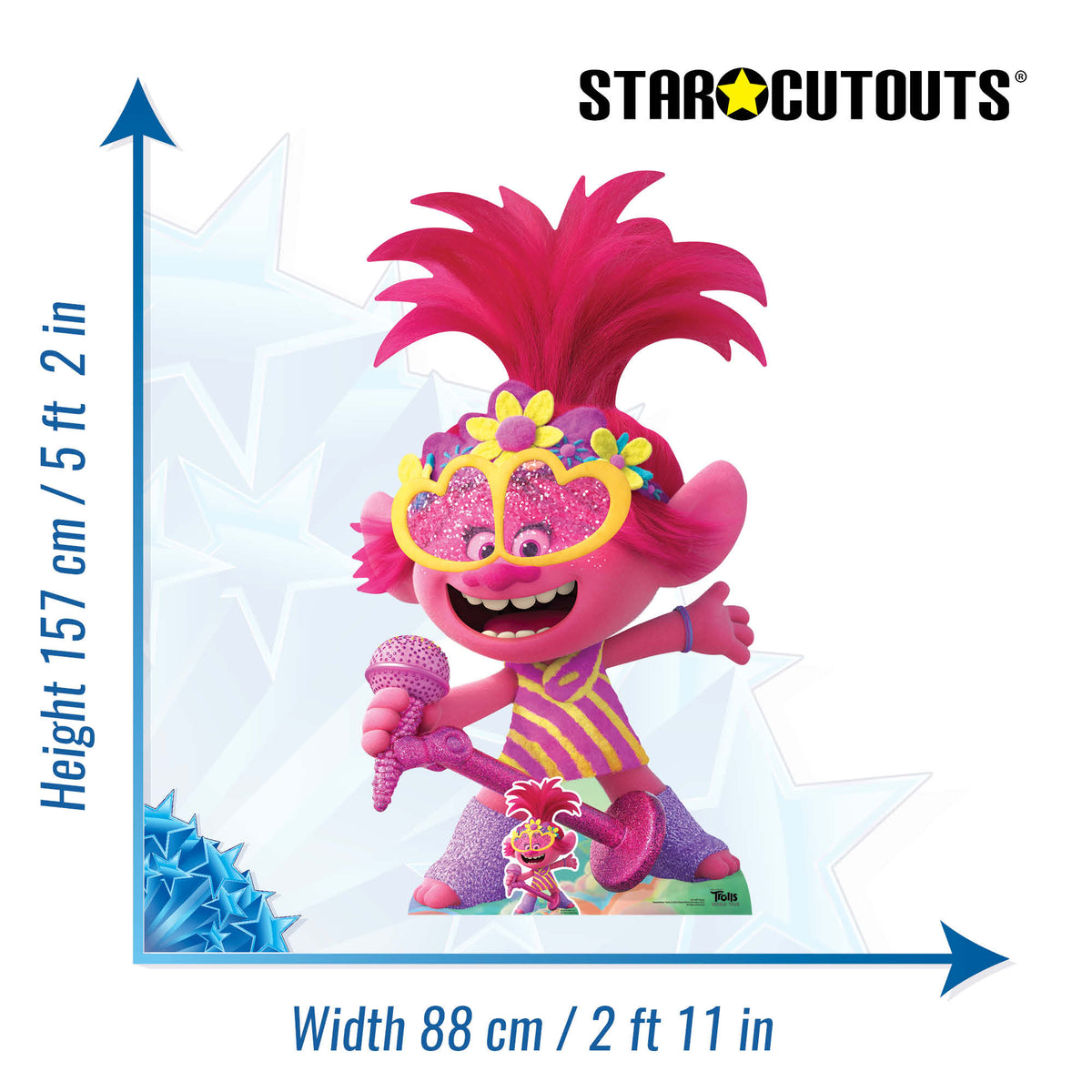 Trolls Poppy Rhinestone SC1526 Poppy LARGE Microphone Singing Trolls World Tour Cardboard Cut ...