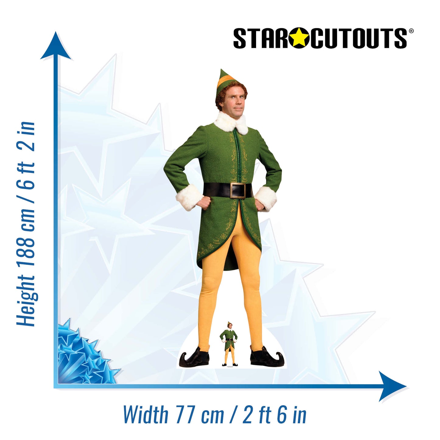 SC1670 Buddy the Elf Classic Christmas Hands On Hips Cardboard Cut Out Height 188cm