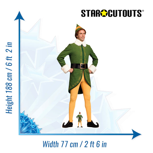 SC1670 Buddy the Elf Classic Christmas Hands On Hips Cardboard Cut Out Height 188cm