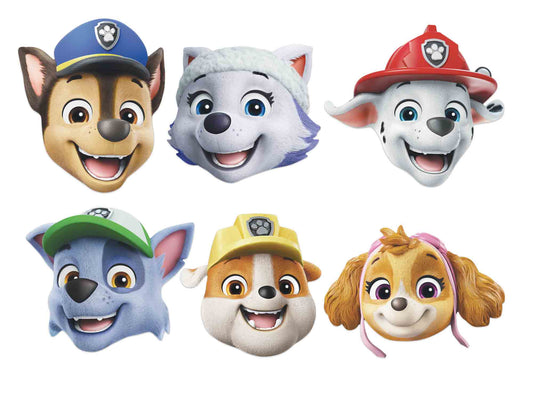 SMP463 Paw Patrol Chase, Rubble, Marshall, Zuma, Skye & Rocky  Multipack Masks 6 Pack Cardboard Cut Out Height 30cm