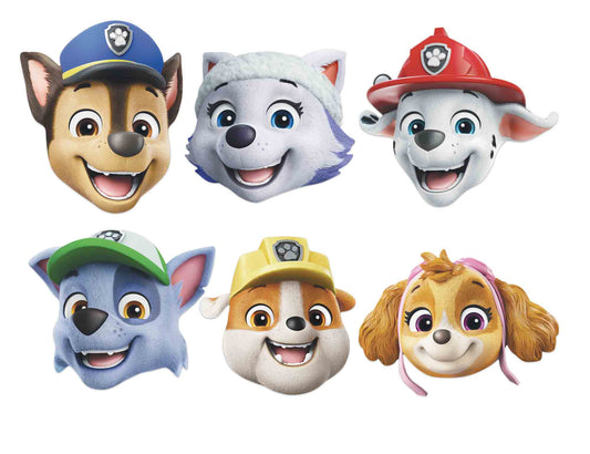 SMP463 Paw Patrol Chase, Rubble, Marshall, Zuma, Skye & Rocky  Multipack Masks 6 Pack Cardboard Cut Out Height 30cm