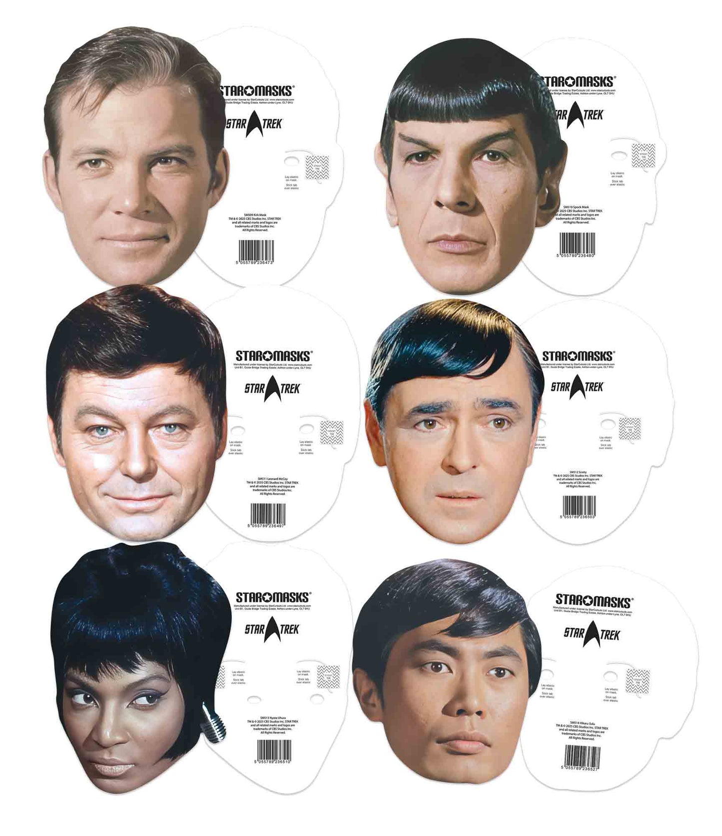 SMP464 Star Trek The Original Series Enterprise Crew Six Pack Masks - Includes Sulu, Spock, Uhura, Scotty, McCoy & Kirk  
