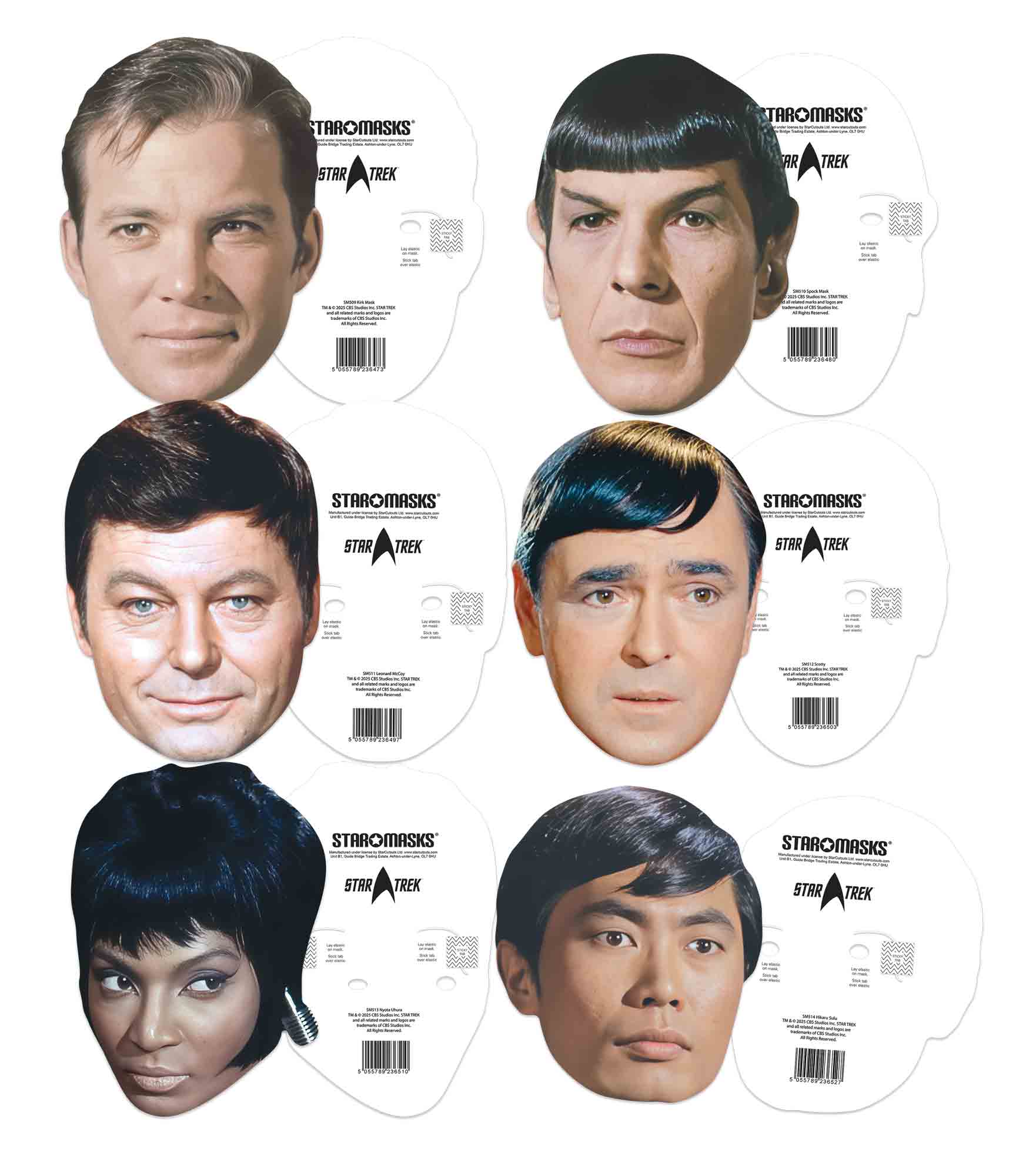 SMP464 Star Trek The Original Series Enterprise Crew Six Pack Masks - Includes Sulu, Spock, Uhura, Scotty, McCoy & Kirk  