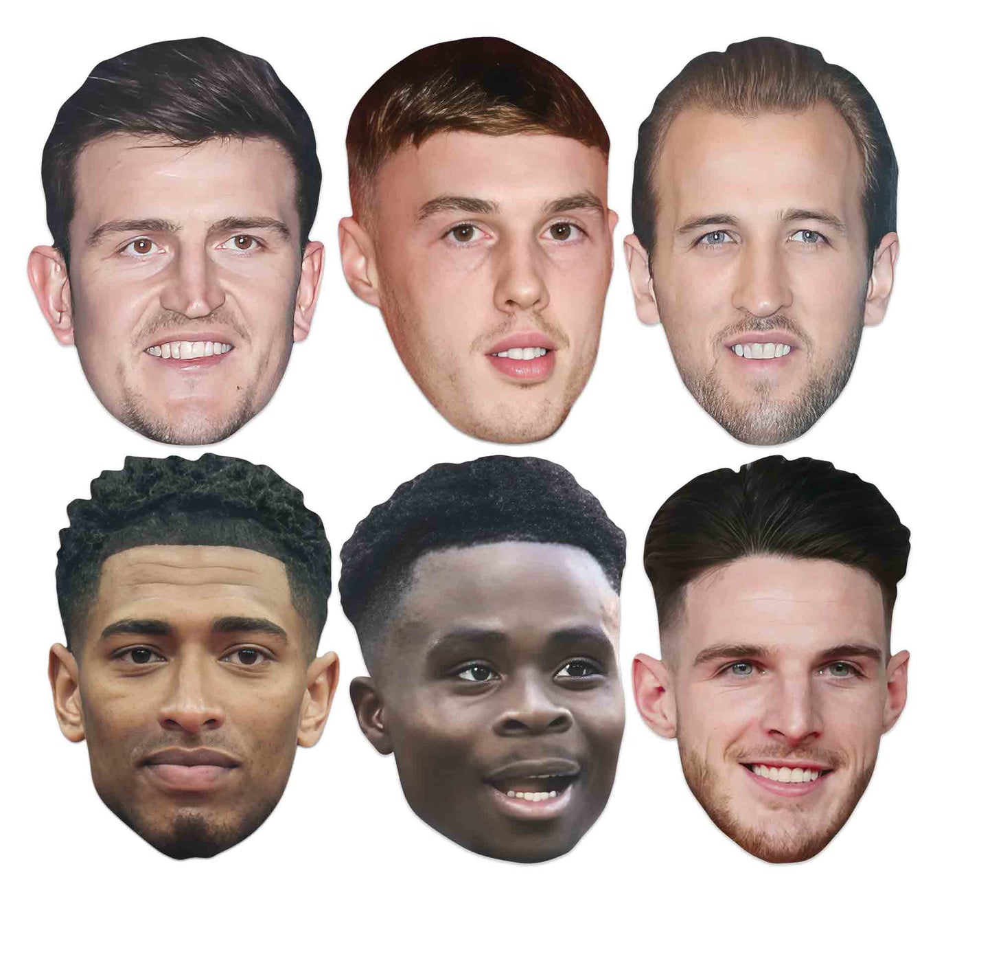 SMP473 England Six Pack Masks - Declan Rice, Bukayo Saka, Jude Bellingham, Harry Kane, Cole Palmer & Harry Maguire - Footballers