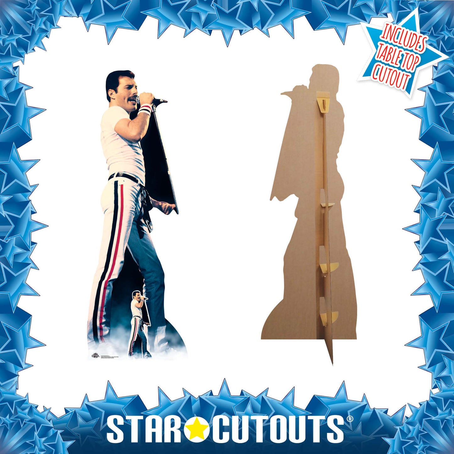 CS700 Freddie Mercury On Stage Icon 1982 Red and Blue Stripes Height 184cm Lifesize Cardboard Cut Out With Mini