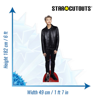 CS750 Kim Nam-joon (RAP MONSTER) Black Leather BTS BANGTAN BOYS Height 182cm Lifesize Cardboard Cut Out With Mini