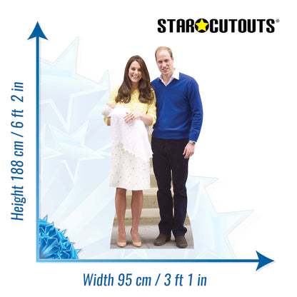 SC834 William, Kate and Charlotte Cardboard Cut Out Height 188cm