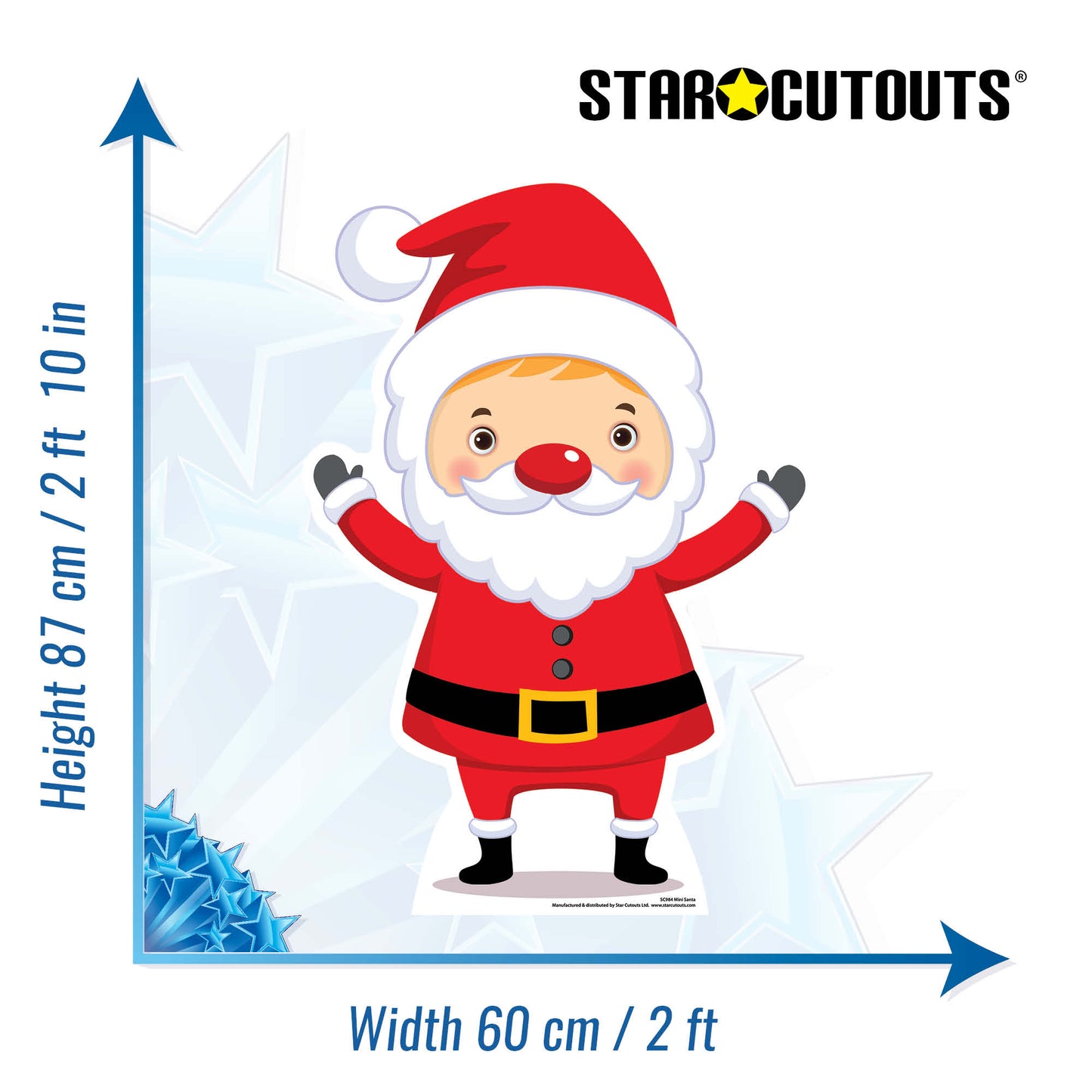 SC984 Mini Christmas Santa Cardboard Cut Out Height 87cm - Star Cutouts