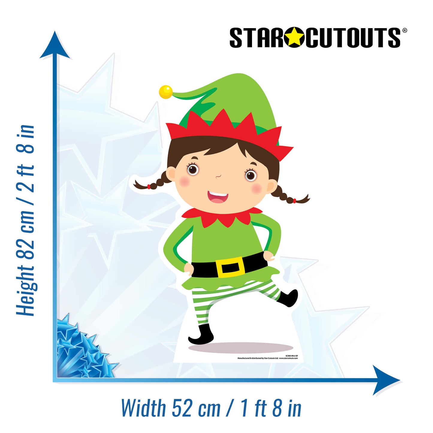 SC985 Mini Christmas Elf Cardboard Cut Out Height 82cm - Star Cutouts
