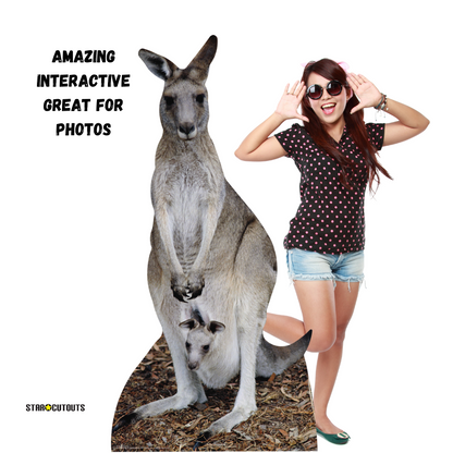 Woman Posing with Cardboard Kangaroo Cutout