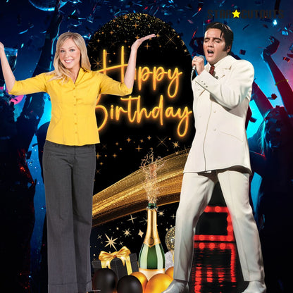 SC4612 Black & Gold Birthday Backdrop Sailboard Cardboard Cut Out Height 185cm