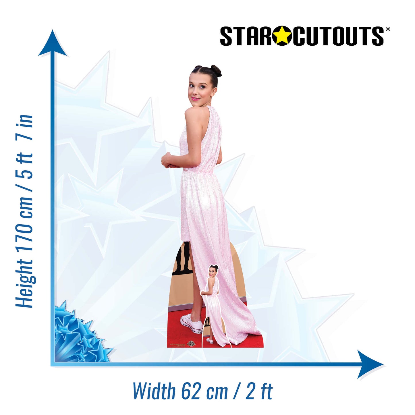 CS1020 Millie Bobby Brown Pink Dress Height 165cm Lifesize Cardboard Cut Out With Mini
