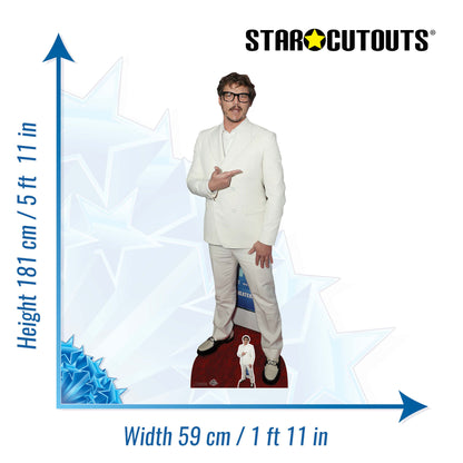 CS1066 Pedro Pascal White Suit Height 181cm Lifesize Cardboard Cut Out With Mini