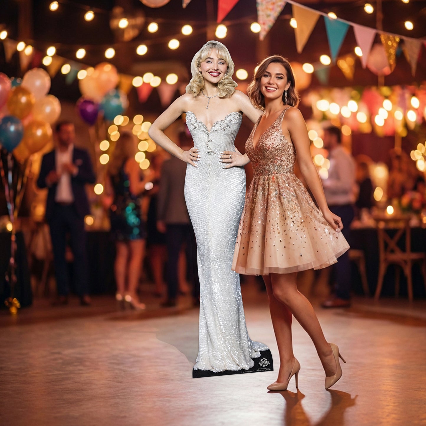 CS1169 Sabrina Carpenter Silver Dress Height 154cm Lifesize Cardboard Cut Out With Mini