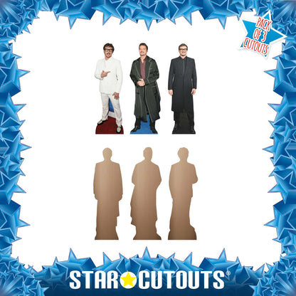 CS1194 Pedro Pascal Three Pack Shelf Top Cutout  Cardboard Cut Out Height 32cm