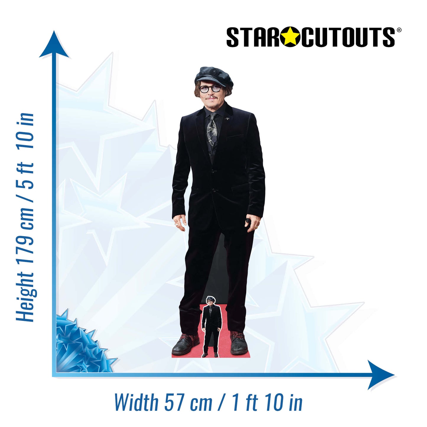 CS1218 Johnny Depp Black Suit  Height 179cm Lifesize Cardboard Cut Out With Mini