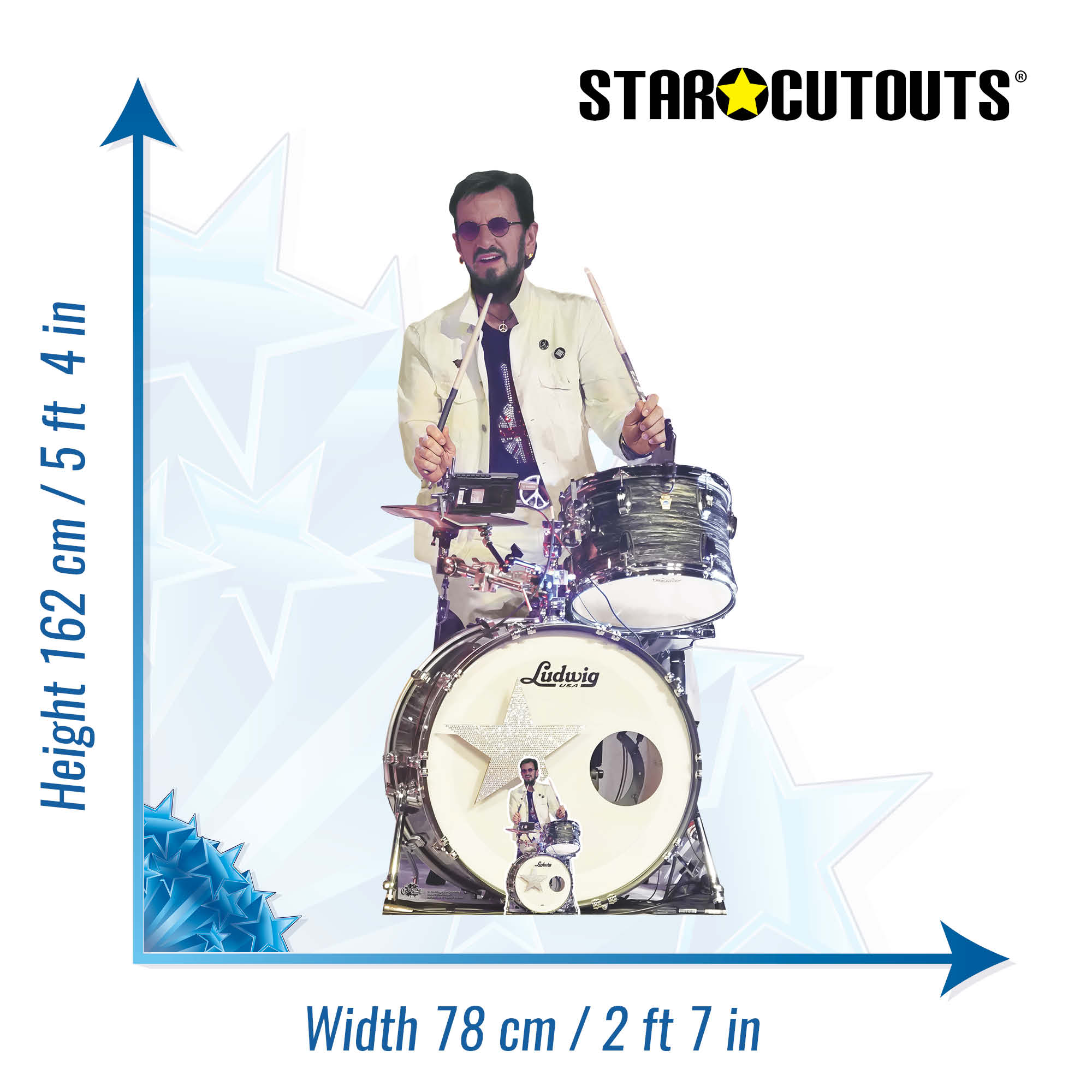 CS1268 Ringo Starr Drumming Cardboard Cutout Height 162cm – Star
