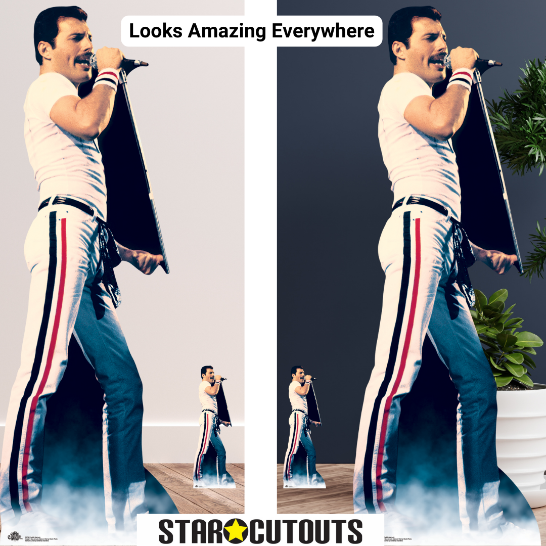 CS700 Freddie Mercury On Stage Icon 1982 Red and Blue Stripes Height 184cm Lifesize Cardboard Cut Out With Mini