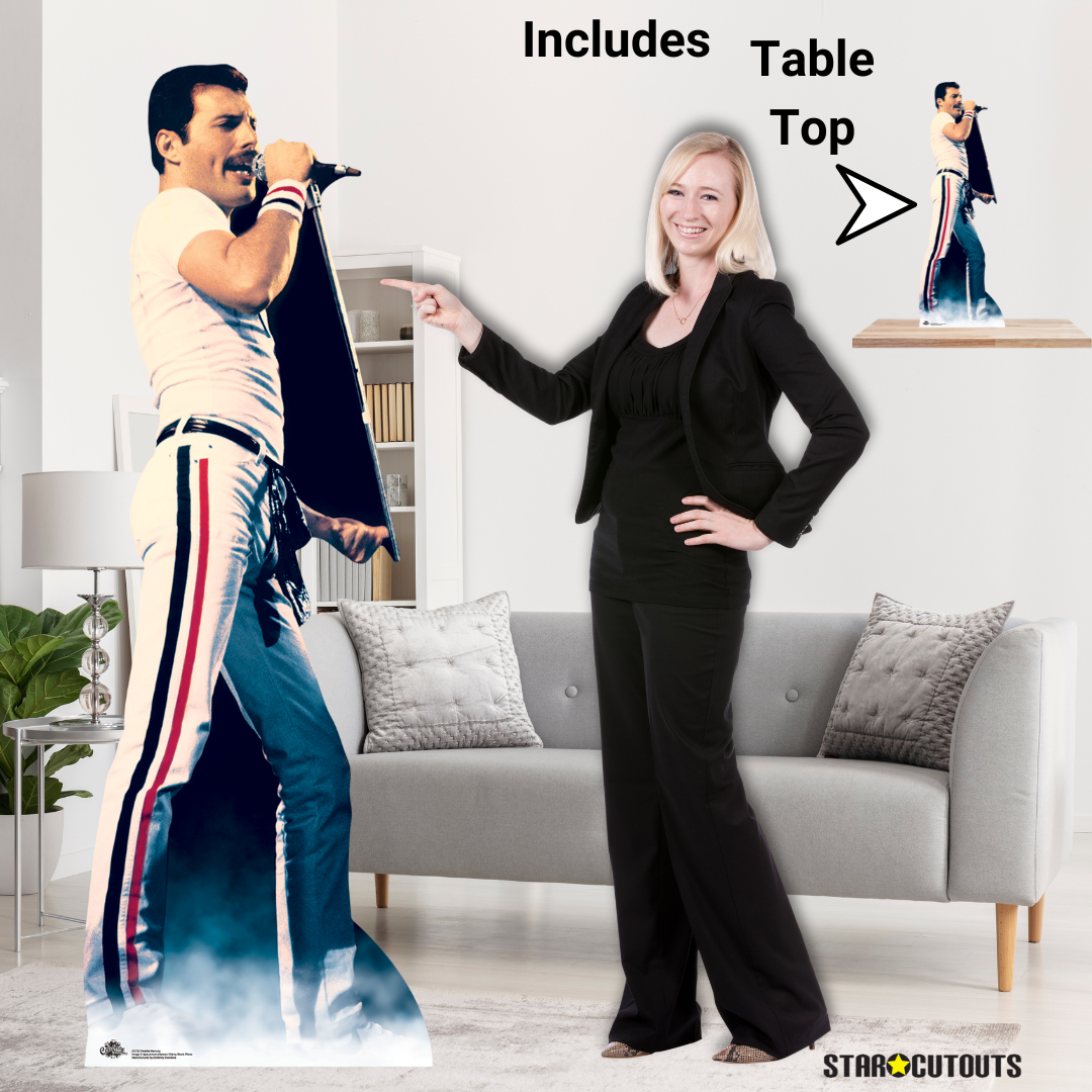 CS700 Freddie Mercury On Stage Icon 1982 Red and Blue Stripes Height 184cm Lifesize Cardboard Cut Out With Mini