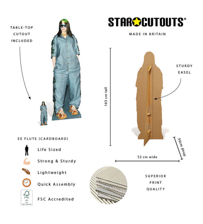 CS824 Billie Eilish Shades Green Hair Height 163cm Lifesize Cardboard Cut Out With Mini