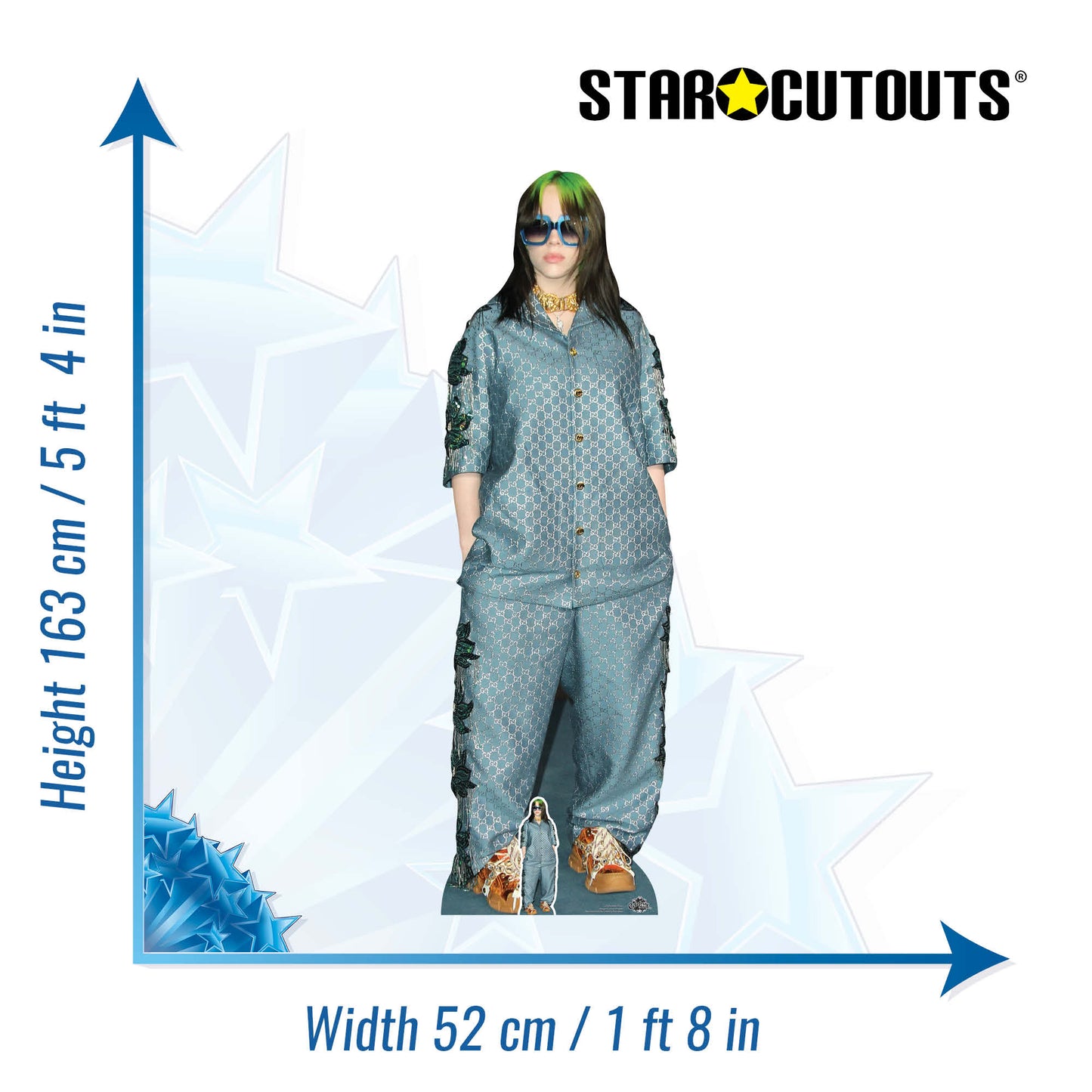 CS824 Billie Eilish Shades Green Hair Height 163cm Lifesize Cardboard Cut Out With Mini