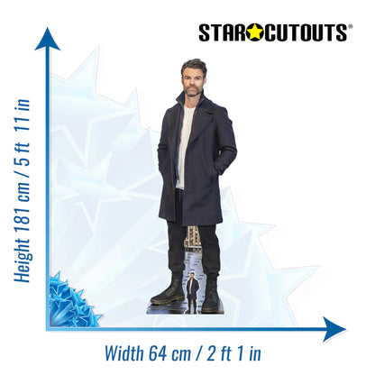 CS966 Daniel Gillies Black Coat Height 181cm Lifesize Cardboard Cut Out With Mini