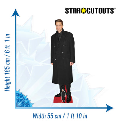 CS967 Robert Pattinson Long Black Coat Height 185cm Lifesize Cardboard Cut Out With Mini