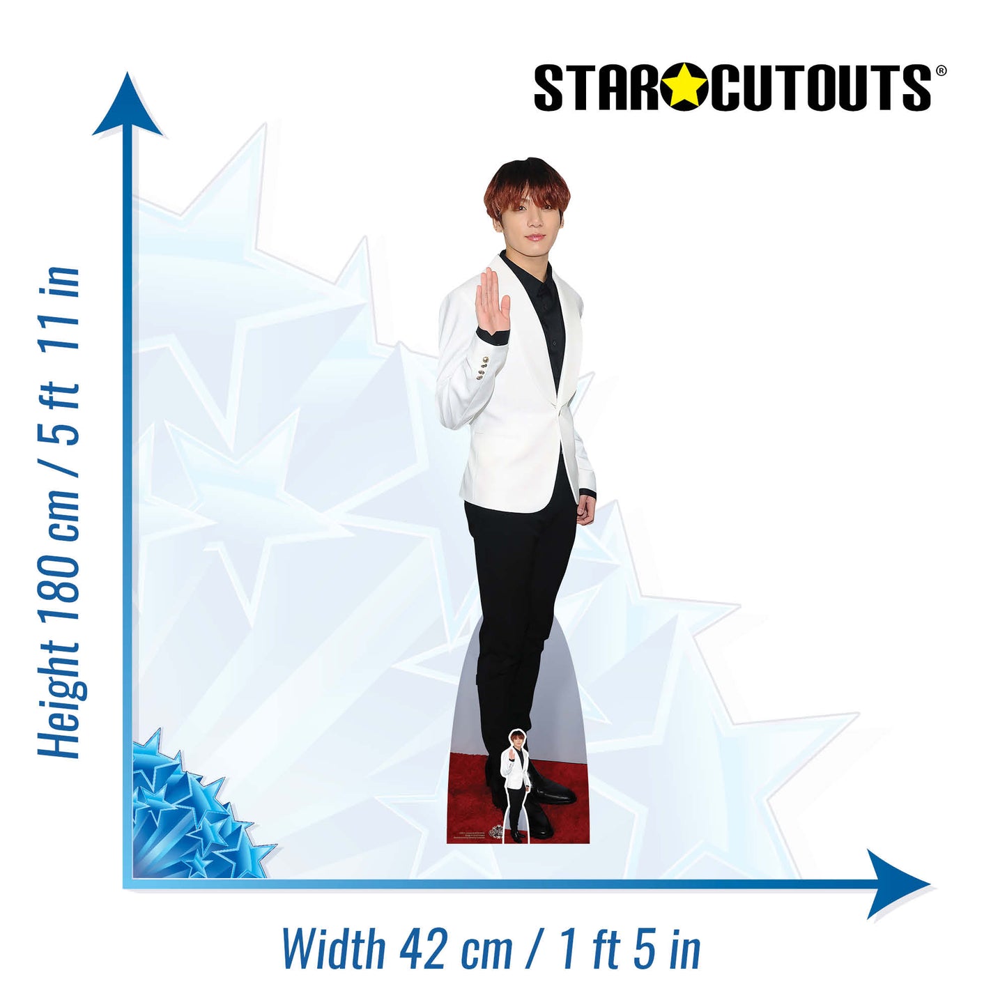 CS973 Jungkook Bangtan Boys White Jeon Jung-kook Waving Height 180cm Lifesize Cardboard Cut Out With Mini