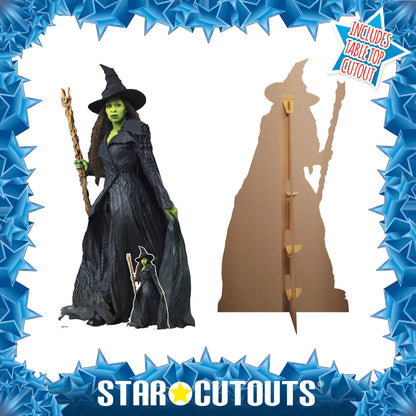 Front and Back of Elphaba Cynthia Erivo Cardboard Cutout Wicked For Good Party Decoration