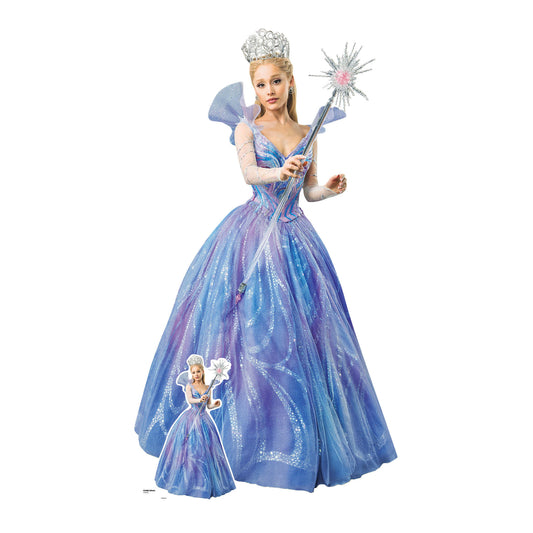 Fantasy character in a blue gown with a wand on a white background from the movie Wicked for Good