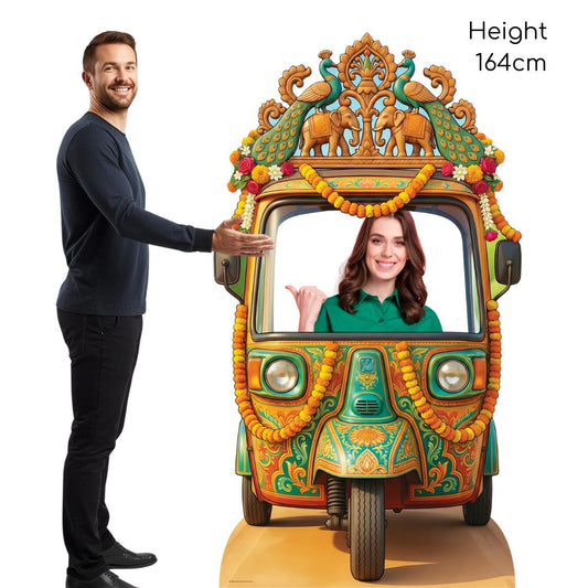 SC4886 Wedding Tuk Tuk / Auto Rickshaw Backdrop Cardboard Cutout Stand In