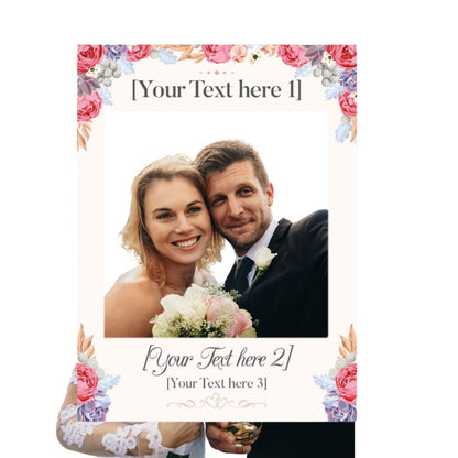 Wedding photo with floral frame and text placeholders