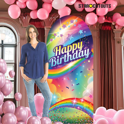 SC4615 Rainbow Birthday Backdrop Sailboard Cardboard Cut Out Height 185cm