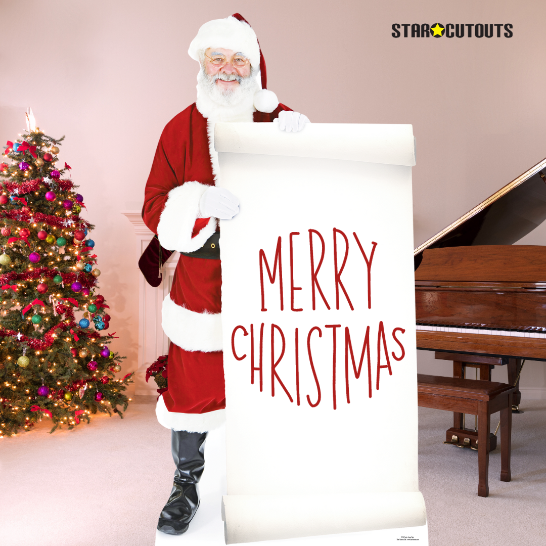 SC016 Santa with Large Sign Cardboard Cut Out Height 180cm