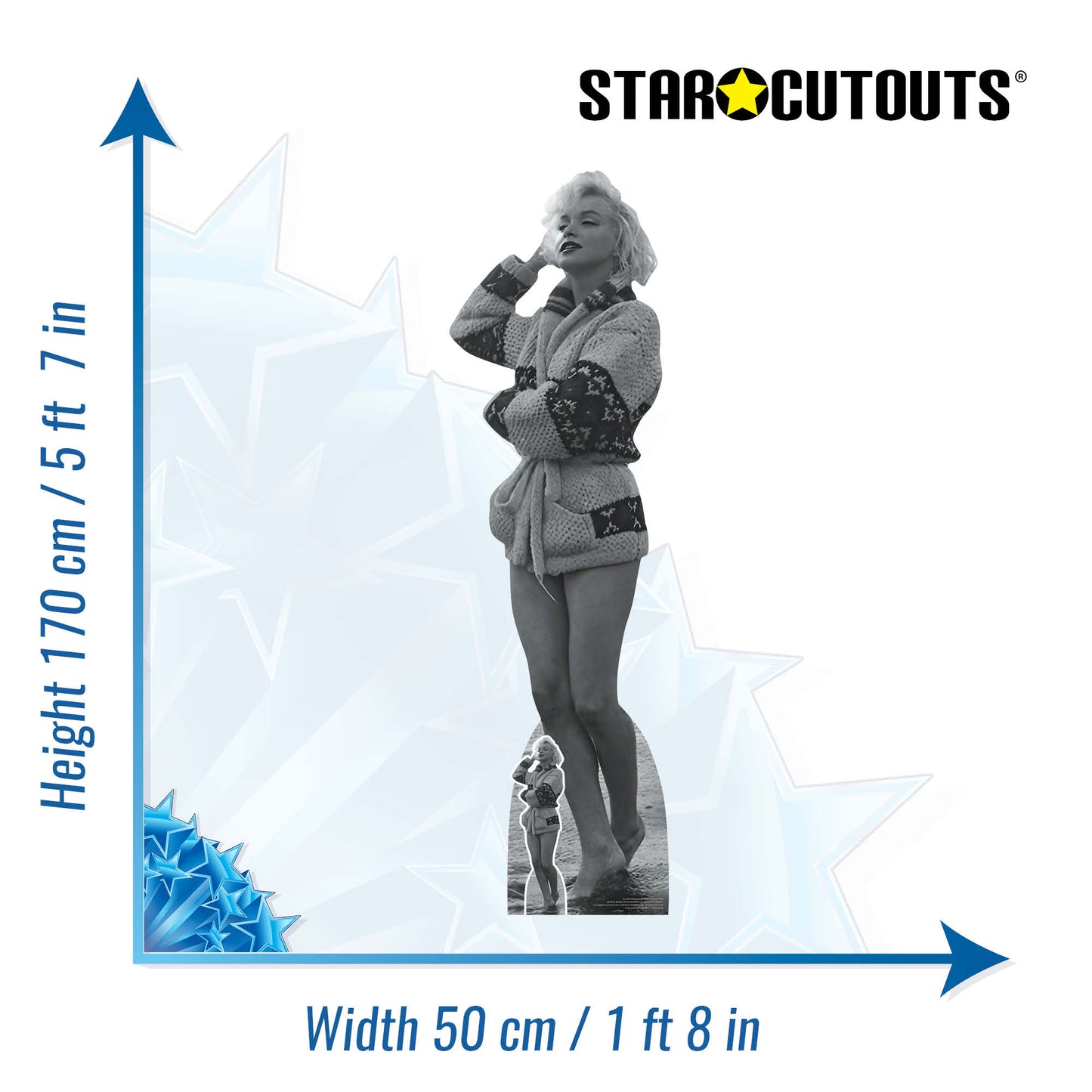 SC2384 Marilyn Monroe at the Beach 1962 Black and White Cardboard Cut Out Height 170cm