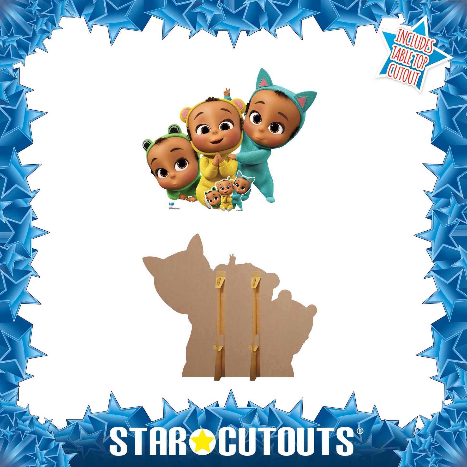 SC4038 Triplets Fred (Blue Cat), Rick (Yellow Bear) and Frederick (Green Frog) Cardboard Cut Out Height 100cm - Star Cutouts