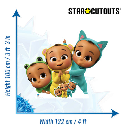 SC4038 Triplets Fred (Blue Cat), Rick (Yellow Bear) and Frederick (Green Frog) Cardboard Cut Out Height 100cm - Star Cutouts
