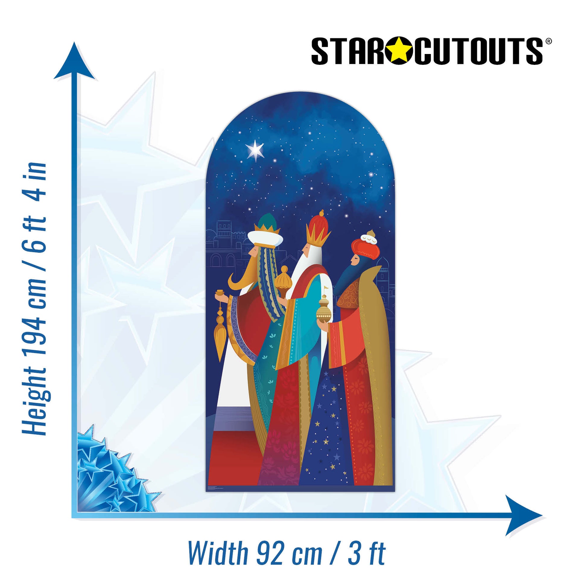 SC4199 Three Kings Christmas With Gifts Cardboard Cut Out Height 194cm - Star Cutouts