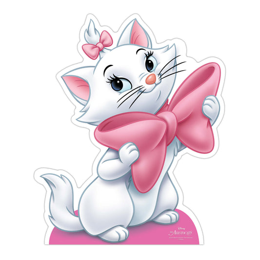SC4219 Marie White Cat Holding Large Pink Bow Star Mini Cardboard Cut Out Height 82cm