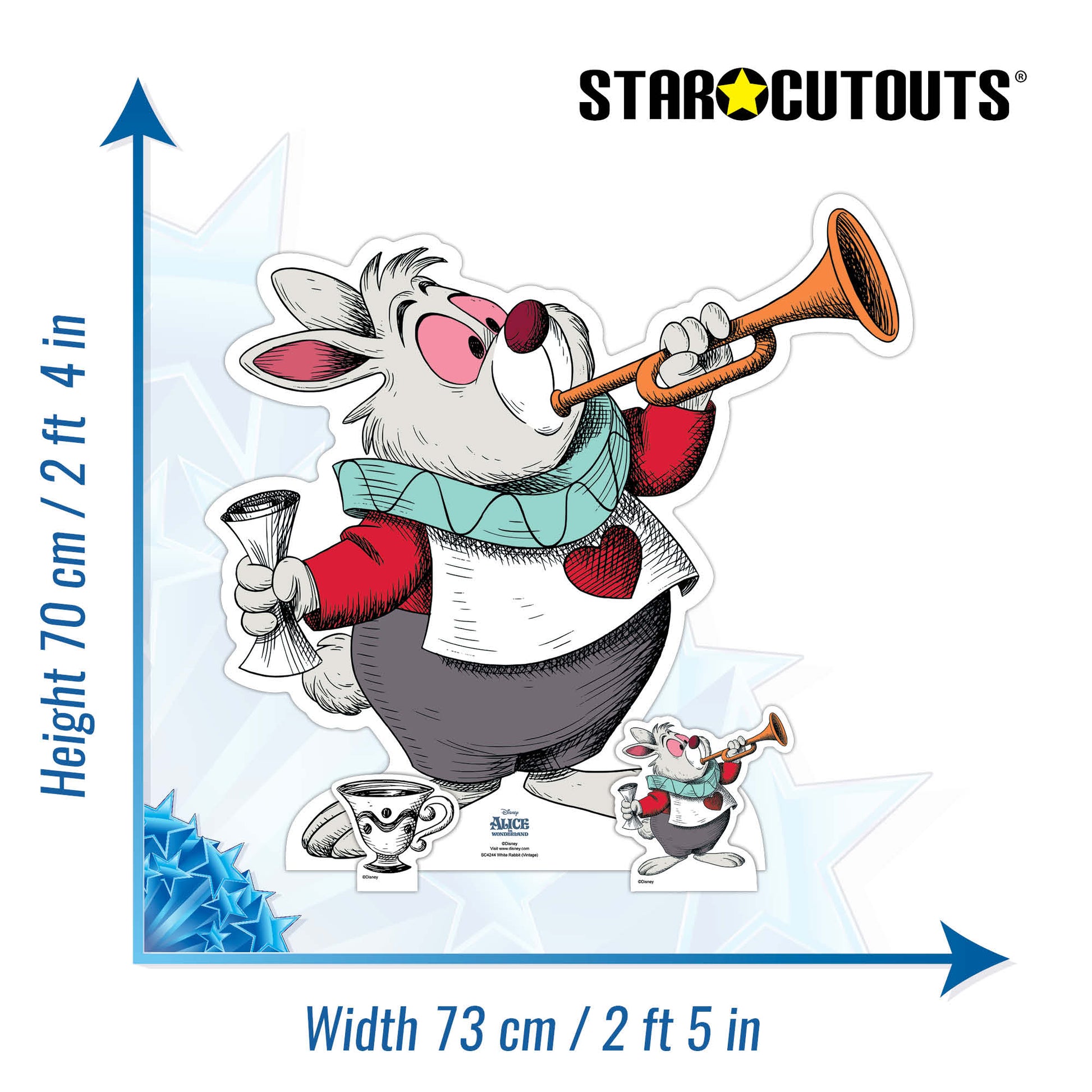 SC4244 Vintage Alice in Wonderland White Rabbit Star Mini Cardboard Cut Out Height 70cm - Star Cutouts