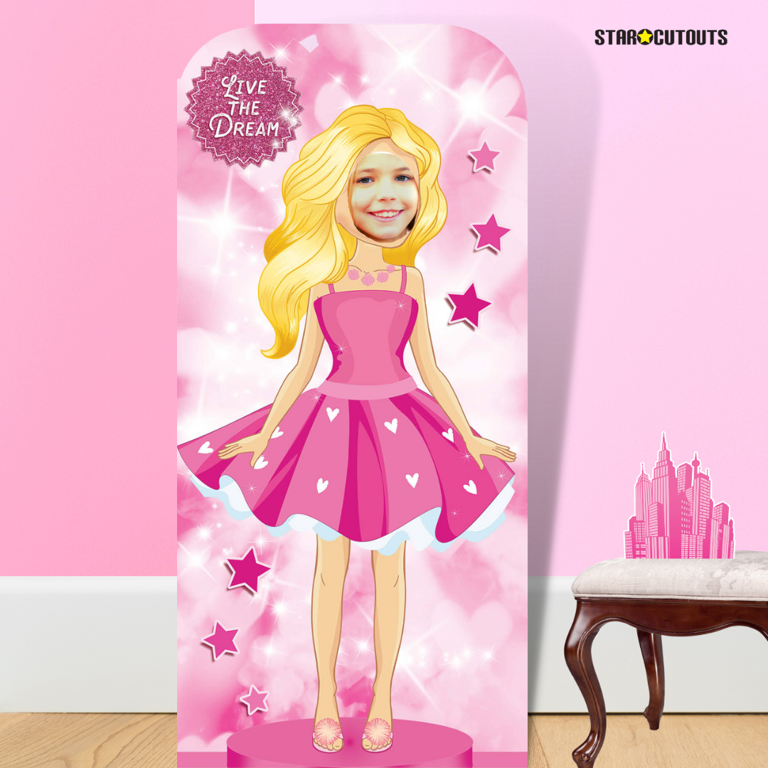 SC4320 Pink Doll Stand In Cardboard Cut Out Height 193cm