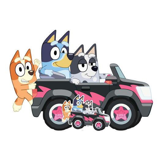 SC4533 Bluey Bingo and Muffin Driving Cardboard Cut Out Height 93cm