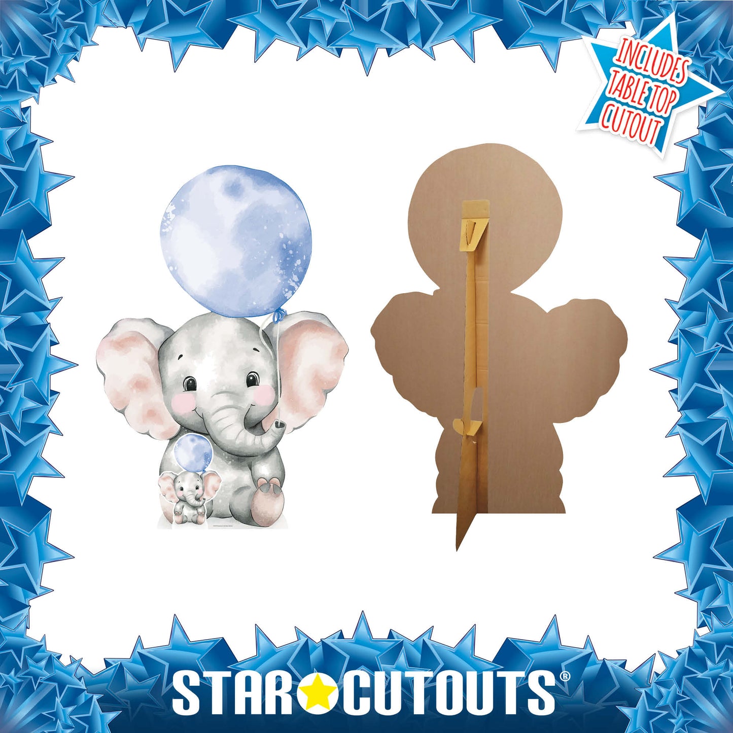 SC4549 Elephant with Blue Balloon Cardboard Cut Out Height 133cm
