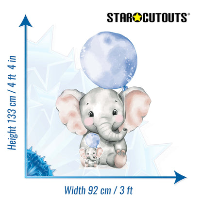 SC4549 Elephant with Blue Balloon Cardboard Cut Out Height 133cm