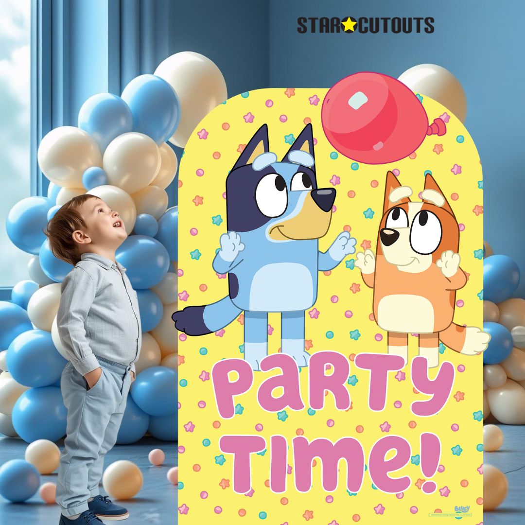 SC4570 Bluey Bingo Balloon Play Party Time Child Sized Backdrop Cardboard Cutout Height 135cmBluey Cardboard Cutout UK | Life Size Party Decoration