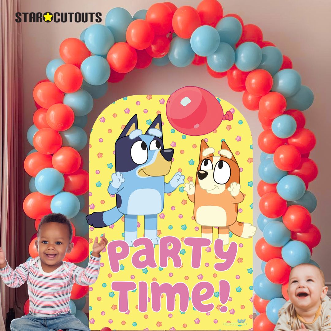 SC4570 Bluey Bingo Balloon Play Party Time Child Sized Backdrop Cardboard Cutout Height 135cmBluey Cardboard Cutout UK | Life Size Party Decoration