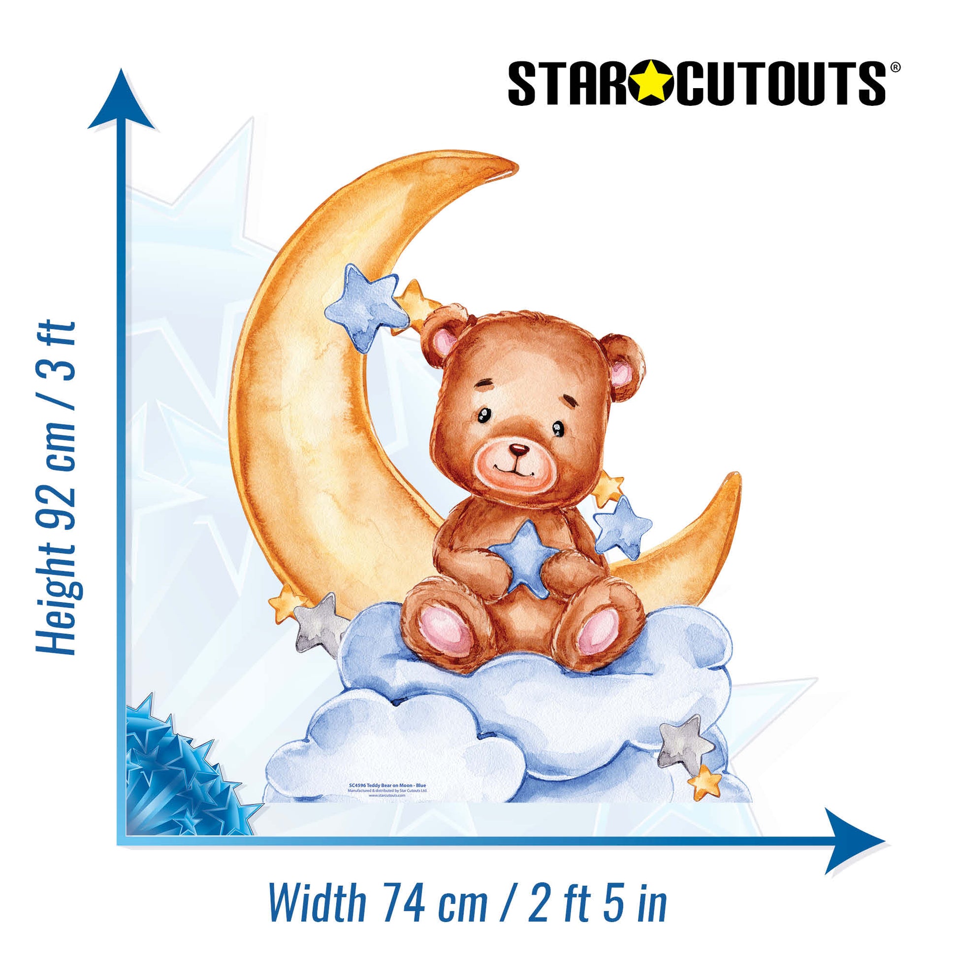 SC4596 Cute Baby Teddy Bear Moon Blue Cardboard Cut Out Height
