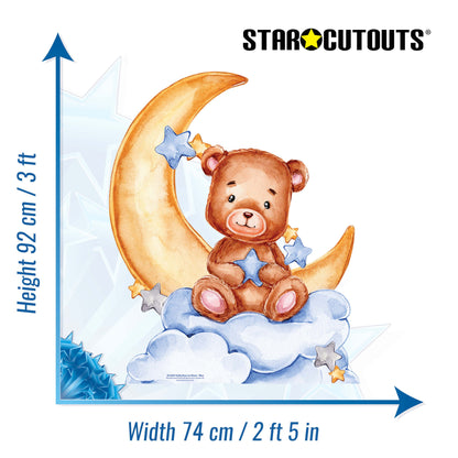 SC4596 Cute Baby Teddy Bear Moon Blue Cardboard Cut Out Height 92cm
