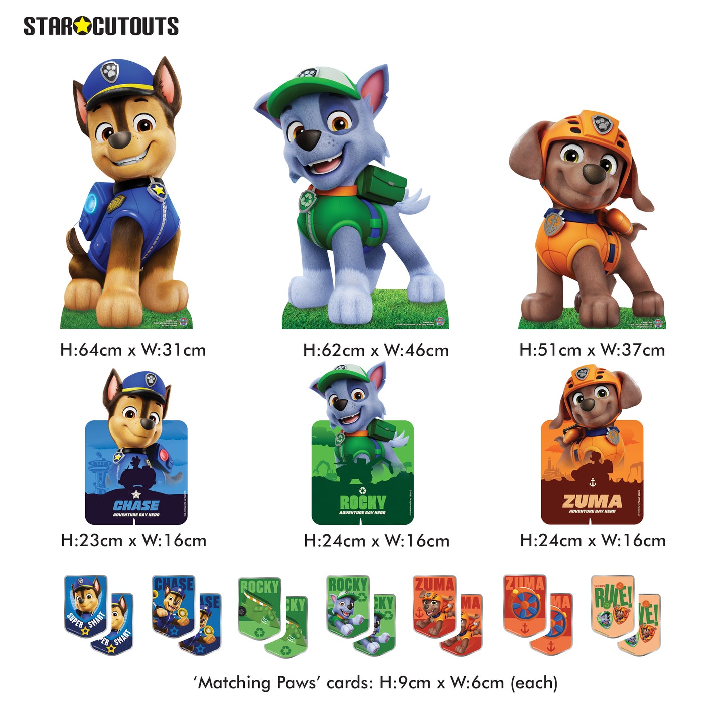 SC4599 Chase, Rocky  and Zuma  Paw Patrol  Multi-Pack Cardboard Cut Outs Height 66cm